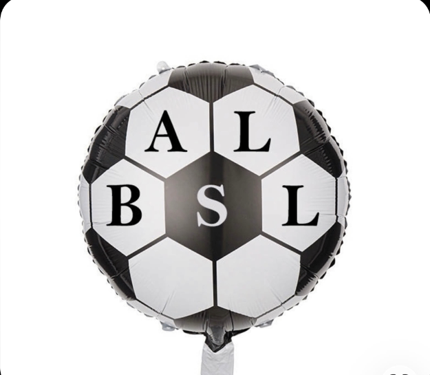 22" soccer ball foil balloon with bold letters printed across the panels